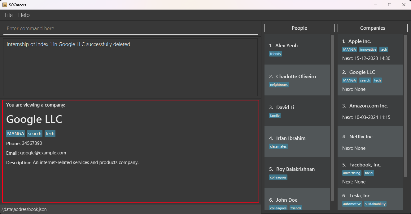 delete internship at company index 2 and internship index 1