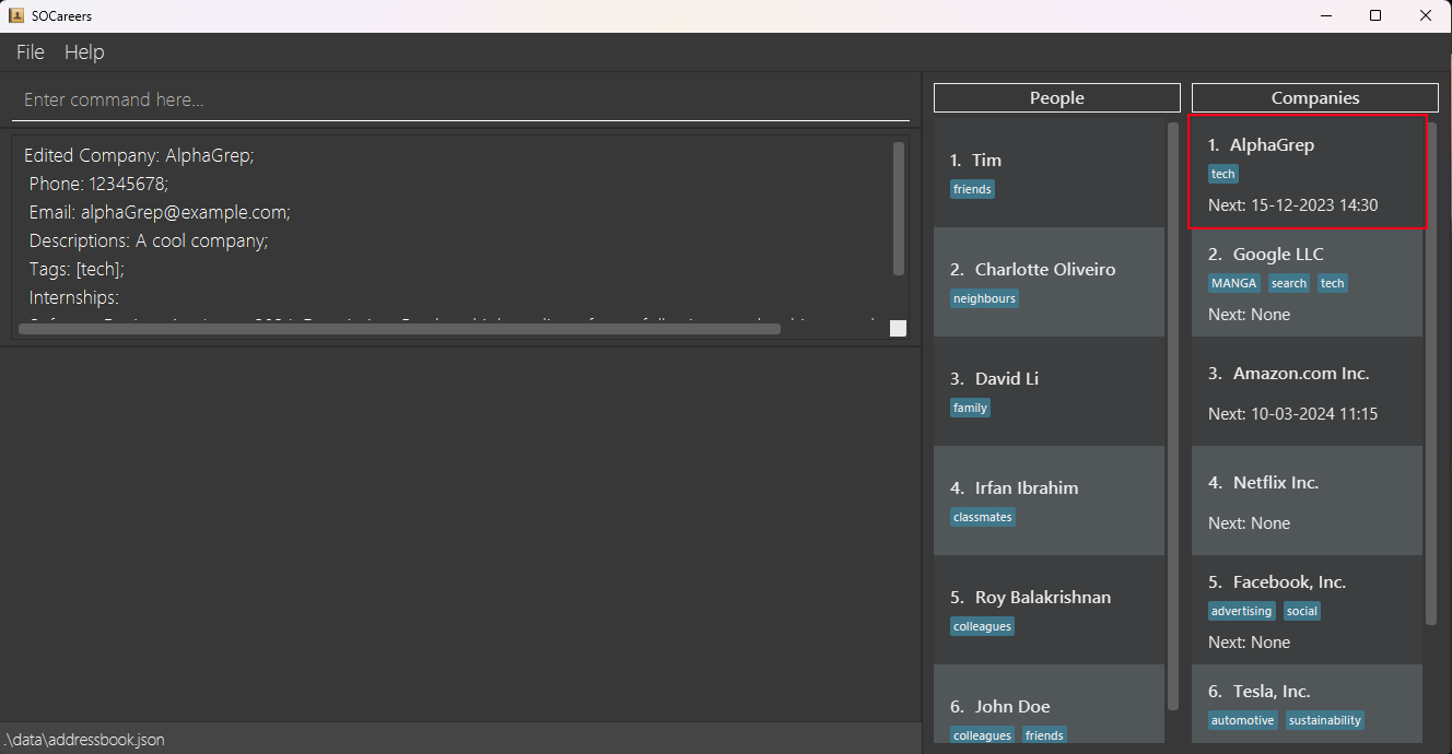 edit the information of the first company