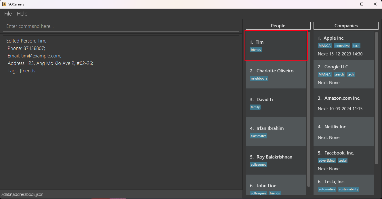 edit the information of the first person
