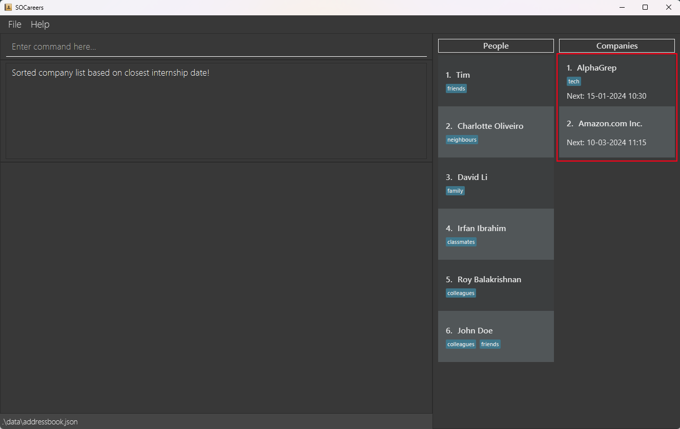 sort companies by interview time