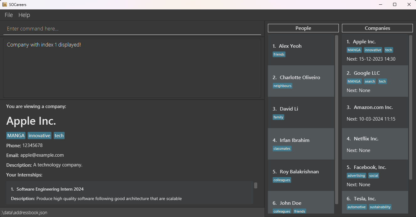 show the information of the first company