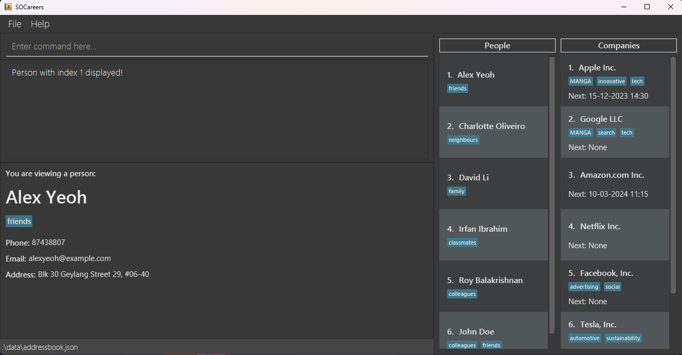 show the information of the first person